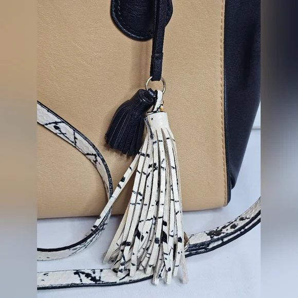 Neiman Marcus Faux Leather Tote Shoulder Bag Double Handle Shoulder Strap Tassel - Picture 11 of 13